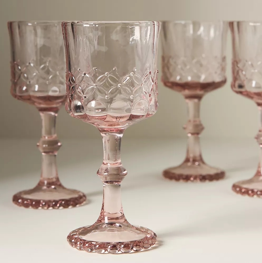 Anthropologie Savannah Wine Glasses, Set of 2, Pink